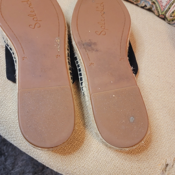 Splendid Black Suede Leather Slip On Espadrilles Slides Flats Black - Picture 5 of 8